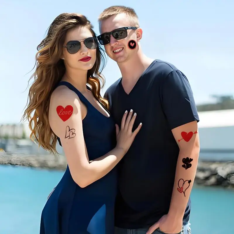 Временная тату-наклейка с сердечком 8 шт цвет в ассортименте