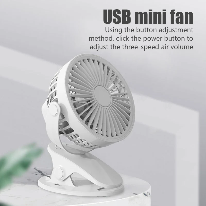 

Portable Usb Rechargeable Fan Mini Desktop Clip Fan 360 Degree 3-speed Silent with Strong Wind Rotating Quiet for Home Bedroom