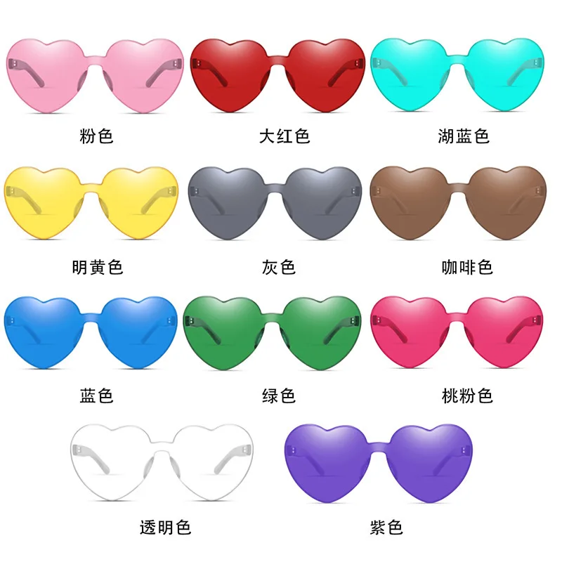 Peach Heart Sunglasses Love Jelly Color Frameless Heart-shaped One-piece Glasses Dazzling | Аксессуары для одежды