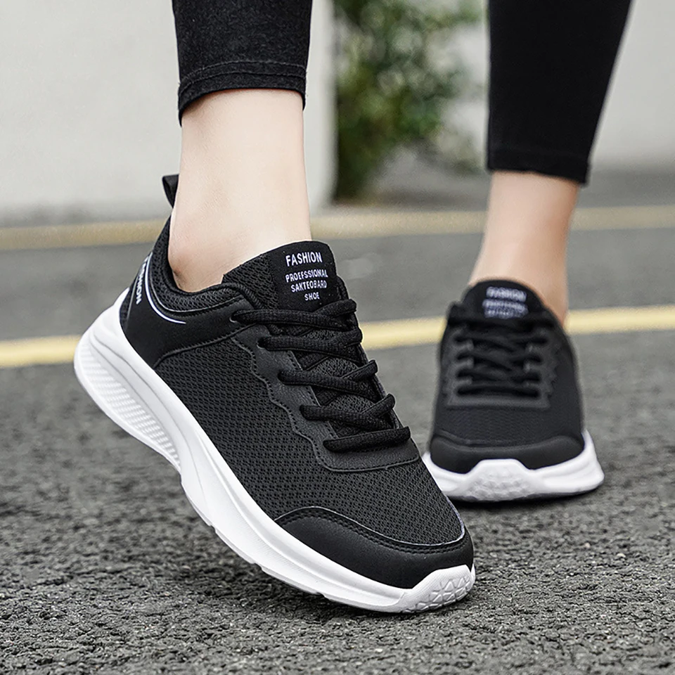 Loekeah Fashion Casual Shoes For Women Lace-Up Mesh Running Shoes Breathable Sneakers Lightweight Outdoor Sports Jogging Shoes