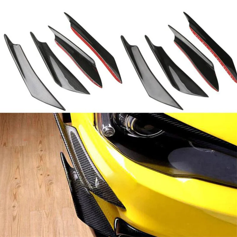 

4pcs Front Bumper Side Canards Splitter Fins Universal Black Front Bumper Spoilers Car Door Anti-collision Belt Bumper Guard