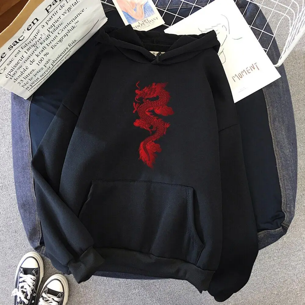 

Hoody Ladies Loose Punk Sweatshirt Long Sleeve Dragon Print Pattern Hoodie Girl Simple Fashion Autumn Winter Warm Clothes