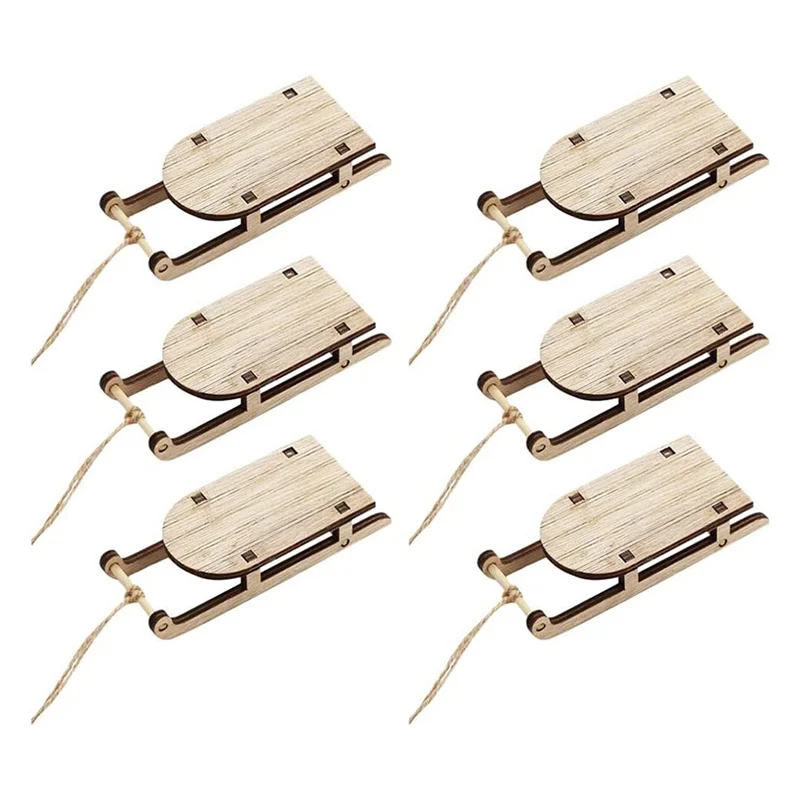 

50PCS Miniature Wooden Sled Wood Ornament Tabletop Tree Ornaments Sleighs Mini Craftssanta Decor Rustic Hanging Xmas