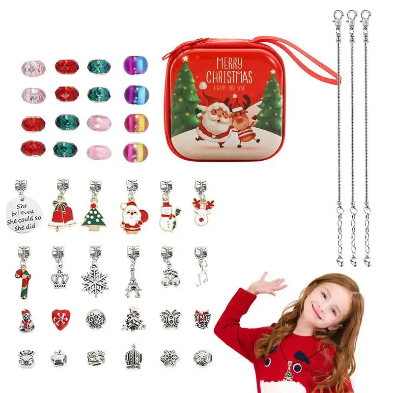 

DIY Christmas Bracelet Set Charms For Jewelry Making Bracelet Making Kit 3 Bracelets 16 Colored Glass Beads 12 Alloy Beads And