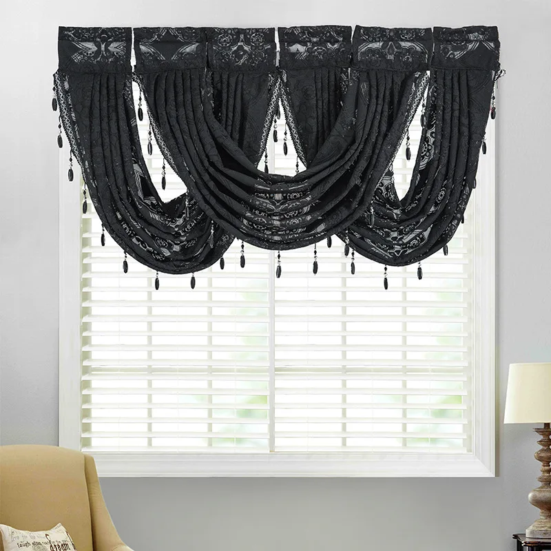 

Lace Curtains Kitchen Home Decor Beads Hem Windows Curtains