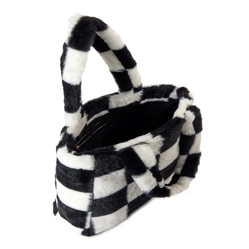 Women's Penny Tote Handbag Black White Checker Print