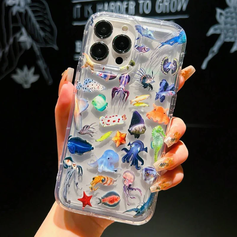 Прозрачный противоударный чехол Ocean Life для iPhone 16 15 14 13 12 11 Pro Max Plus 7 8 SE2 XR X XS