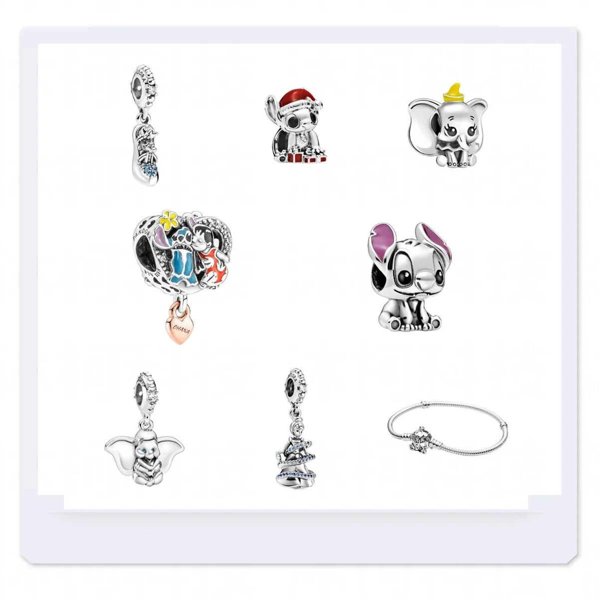 Женский браслет из серебра 2022 пробы с бусинами Золушка Дамбо Стич |