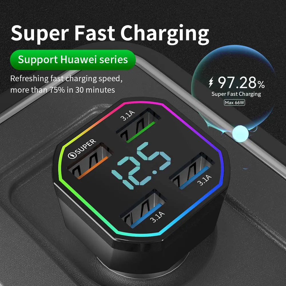 

66W USB Car Charger Fast Charging PD QC3.0 Type C 4 Ports Car USB Charger Phone Charger in Car For iphone Xiaomi Huawei Samsung