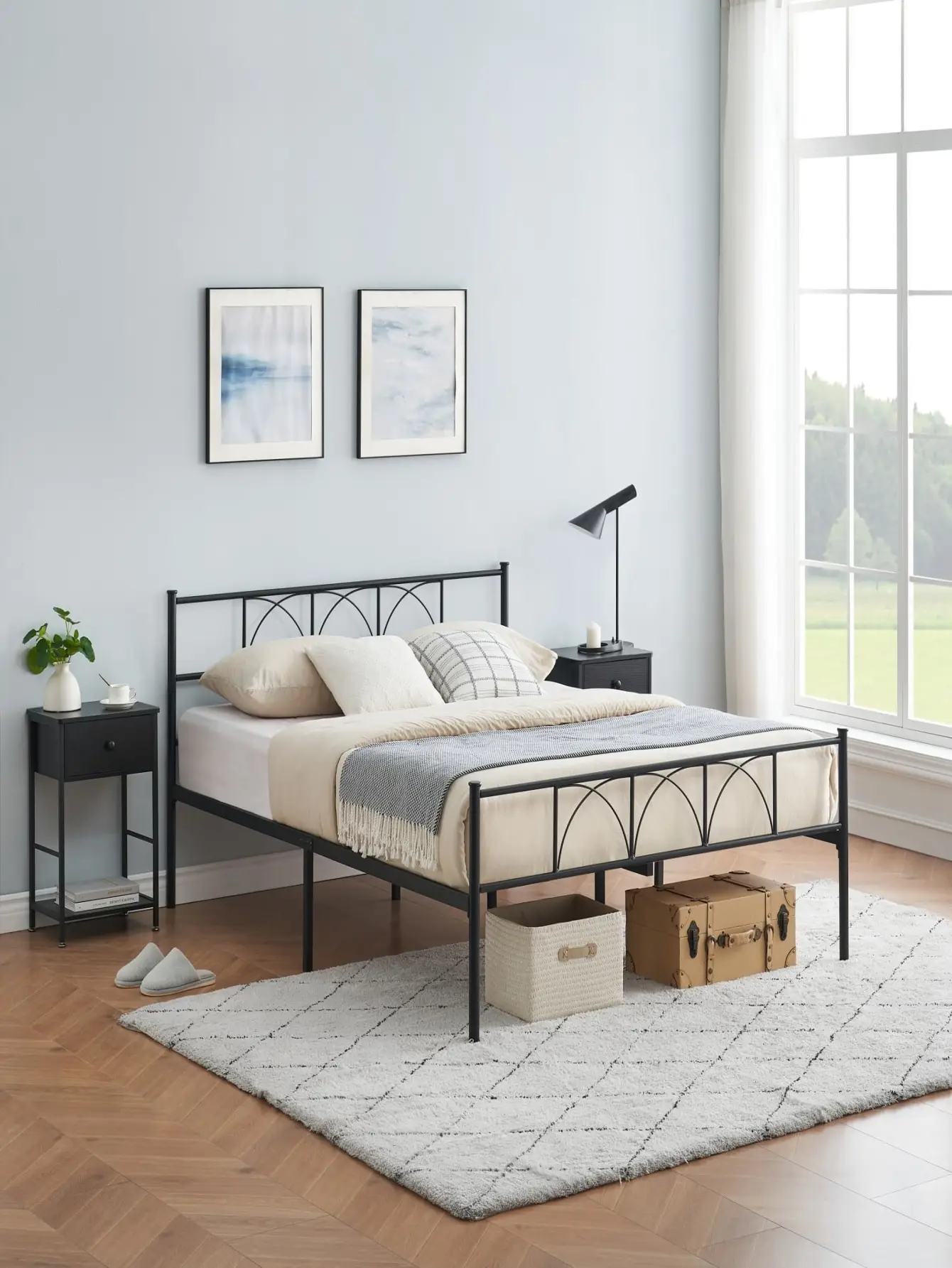 With Headboard And Footboard Metal Platform Bed - No Box Spring Needed, Under Bed Storage