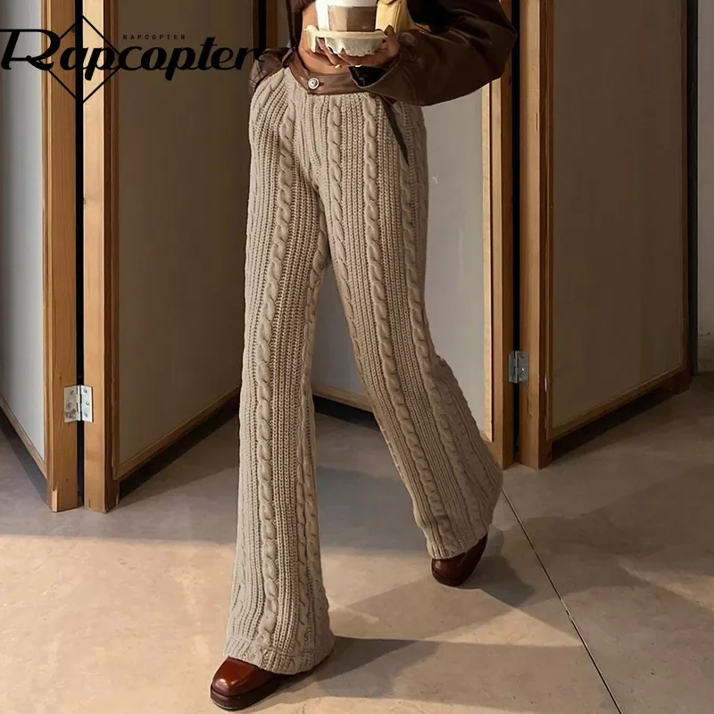 

2022NEW y2k Twist Knitted Trousers Baggy Straight High Waisted Pants Women Retro Patched Button Joggers Khaki Harajuku Casual