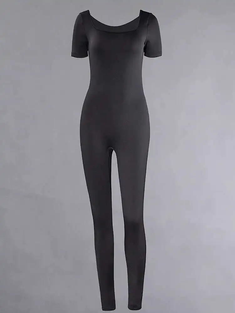 Женские комбинезоны с коротким рукавом однотонные облегающие модные спортивные