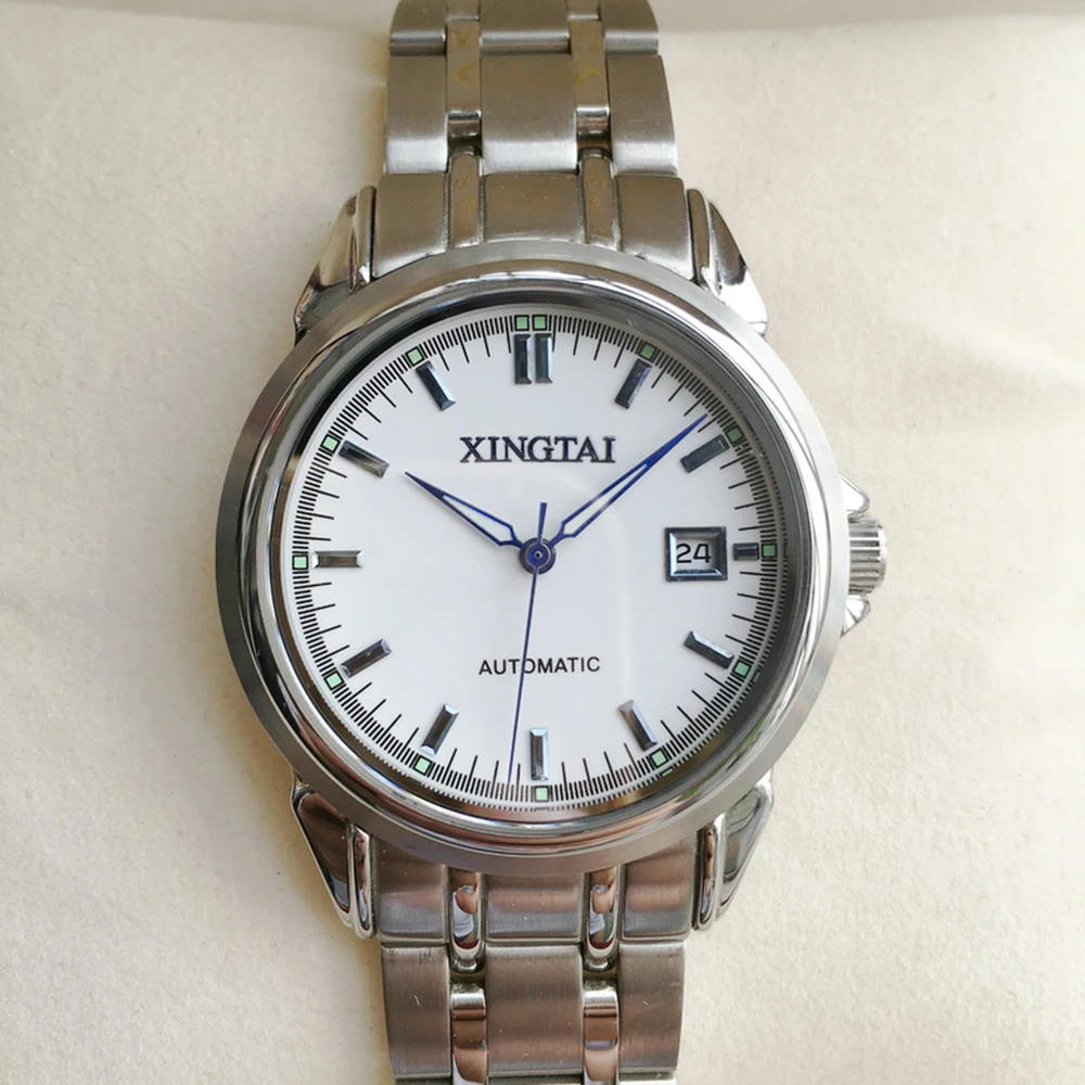 

Часы наручные мужские автоматические, механические Роскошные светящиеся с сапфировым стеклом и календарем из нержавеющей стали, 38 мм