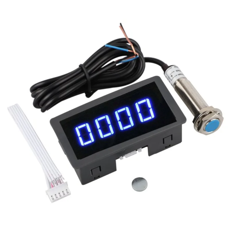 

1Set 12V 24V Measuring Gauge 4 Digital Blue/Green/Red LED Tachometer RPM Speed Meter 10-9999RPM Hall Proximity Switch Sensor NPN