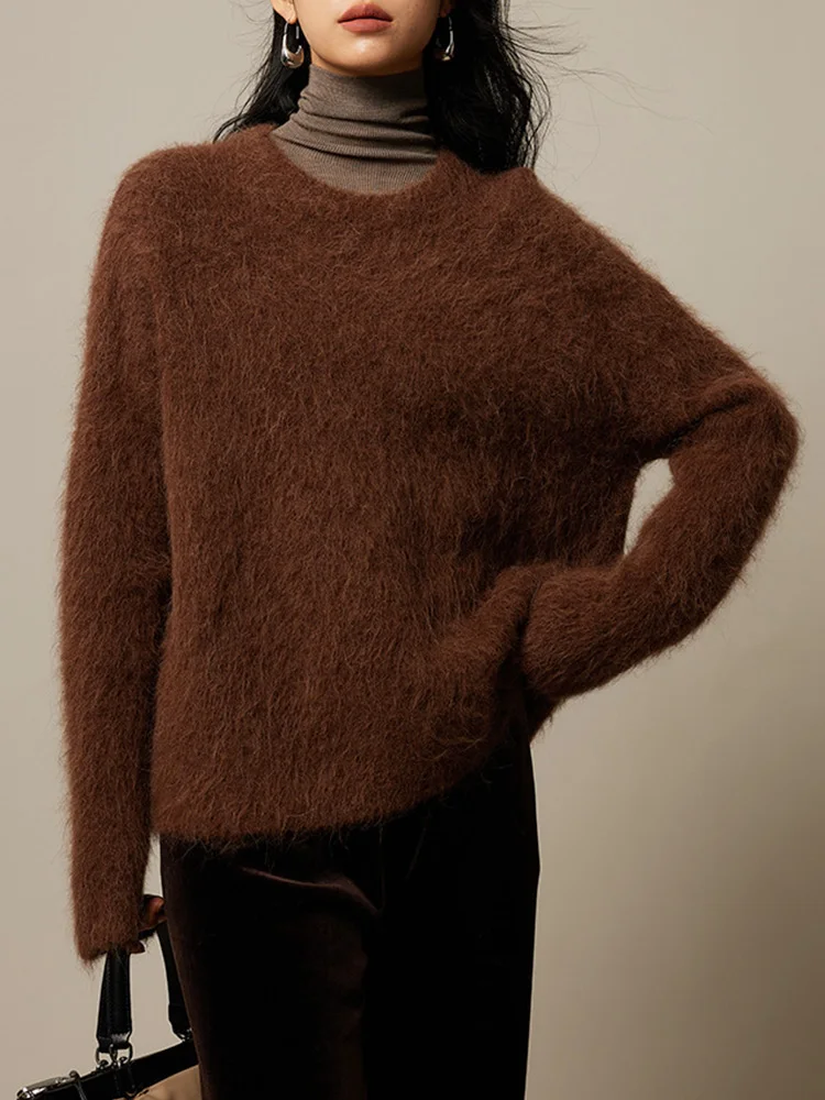 Женская винтажная кашемировая Шерстяная трикотажная одежда с круглым вырезом