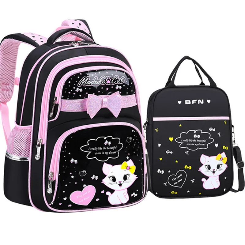 

New Korean Primary PU leather School Bag 2023 Cute Girls With Cute Cat Orthopaedic Waterproof Backpack