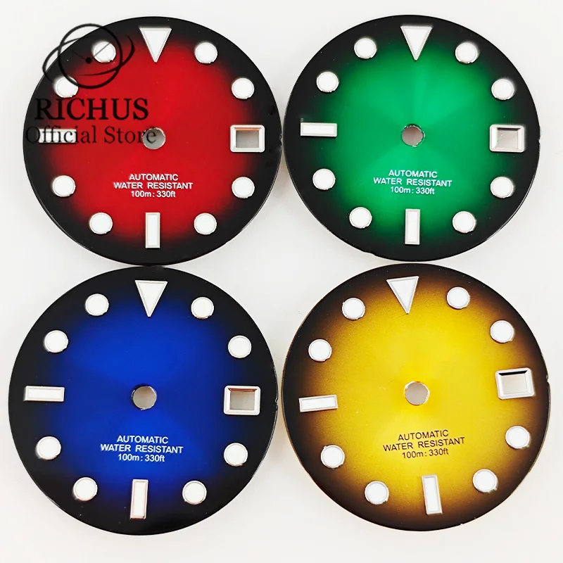 Зеленые светящиеся стерильные часы richs29 мм циферблат черный синий зеленый желтый
