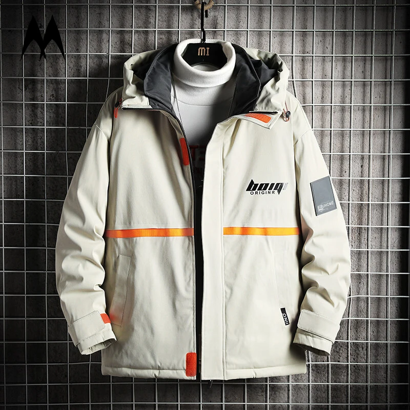 

Parka Mens Hooded Cotton Jacket Fashion Print Harajuku Coat Streetwear Winter Casual Warm Thicken Parkas Jackets Men Korean Coat
