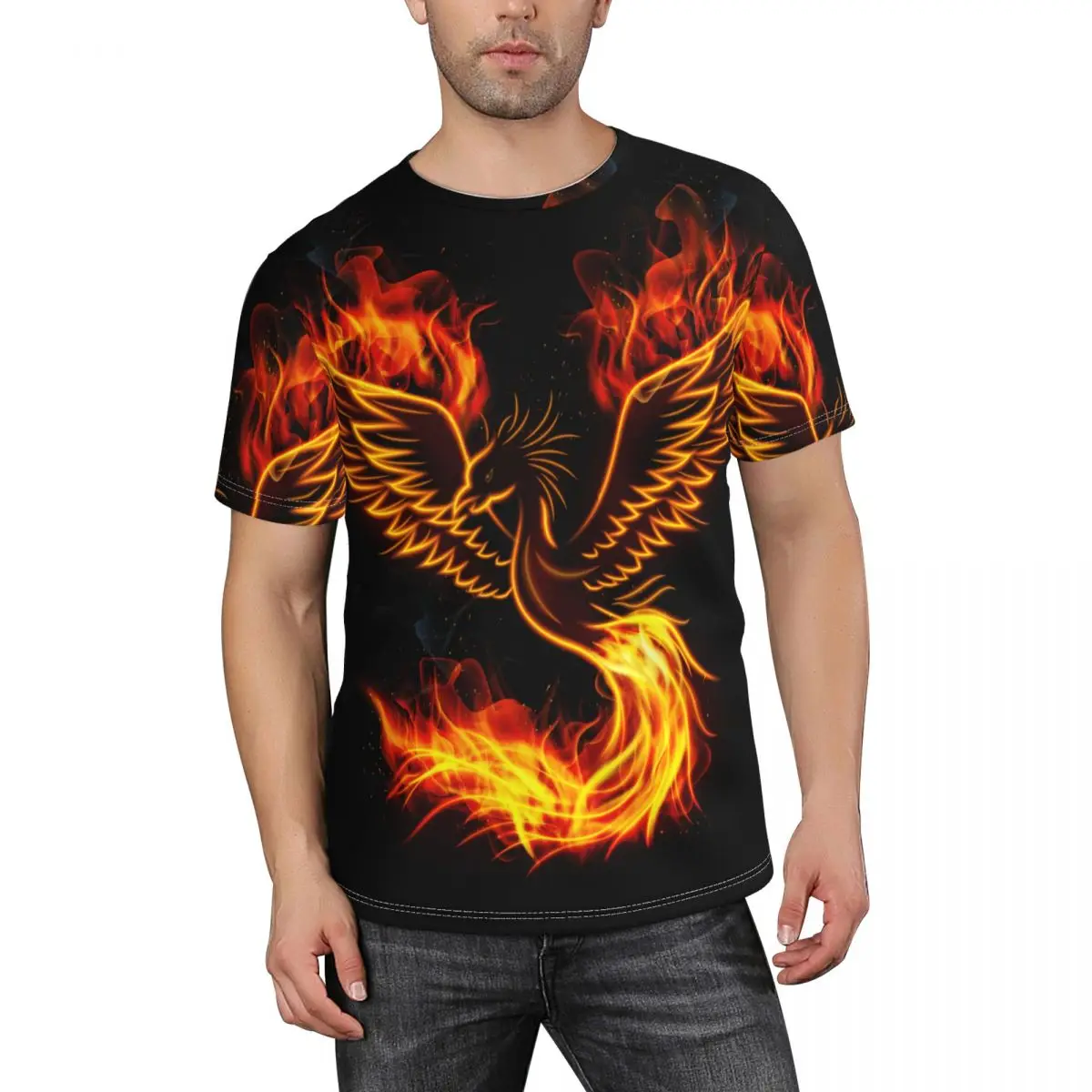 

Футболка мужская с коротким рукавом, рубашка с круглым вырезом, топ с Фениксом, огненным огнем и птицей
