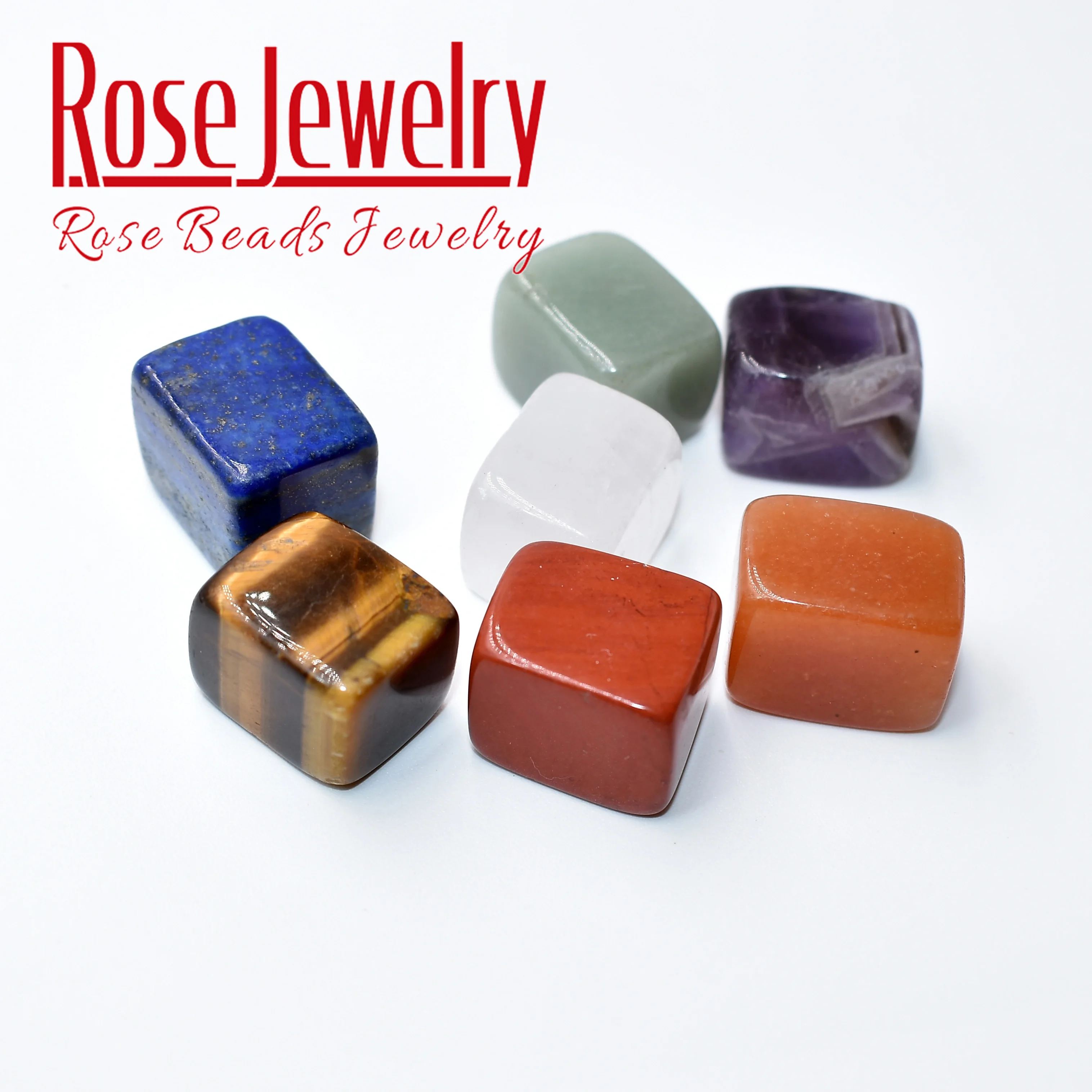 Natural lapis lazuli Amethyst Tiger Eye Crystal Stone Beads Square Chakra Tumbled Stone Healing Crystal Rock Mineral Beads 7Pcs