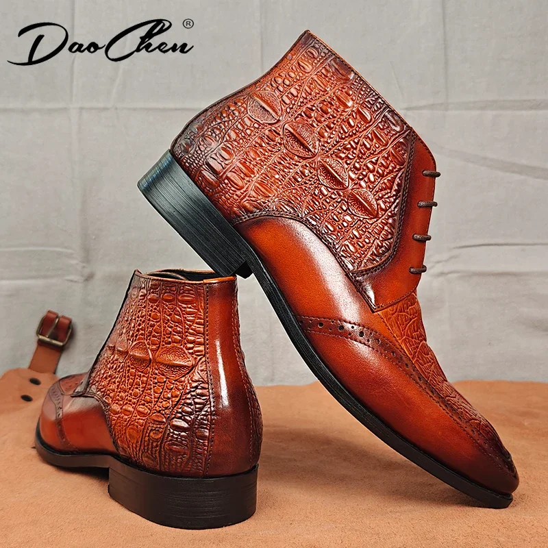 Зимние мужские ботильоны роскошные повседневные модельные кожаные ботинки из