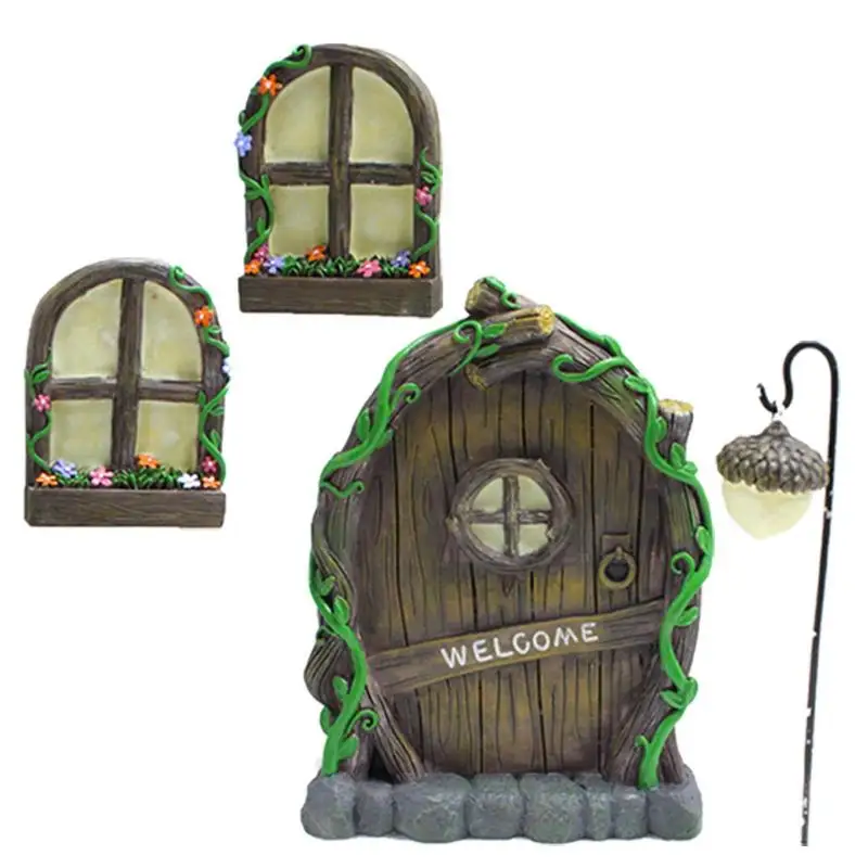 

Fairy Tree Door And Windows Glow In The Dark Yard Art Sculpture Decoration For Kids Room Wall And Trees Outdoor Miniature Fairy