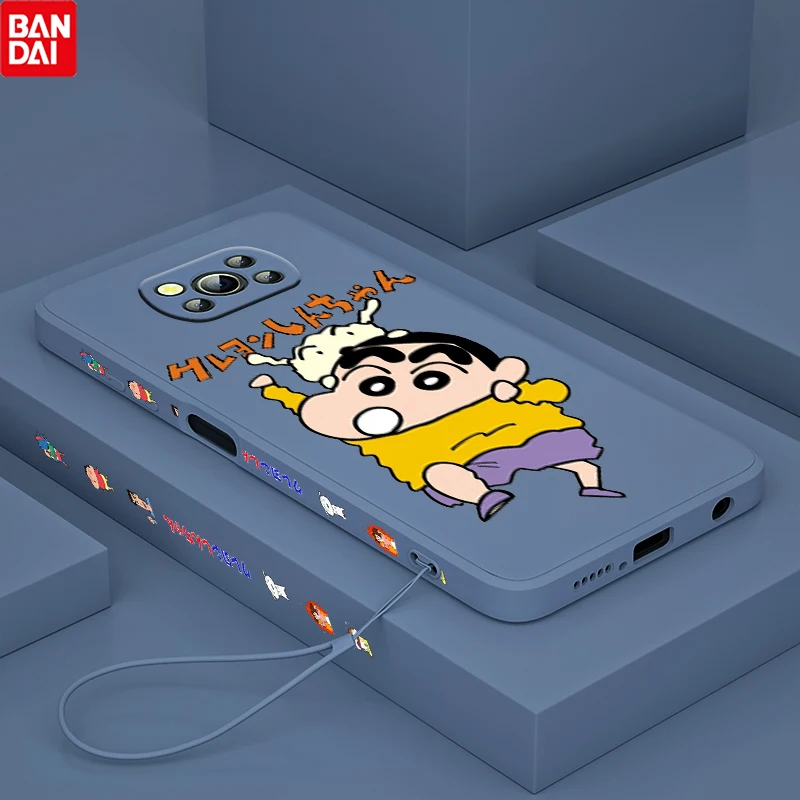 

Anime Boy Crayon Shin Chan For Xiaomi POCO X3 NFC F3 GT M3 M2 Pro C3 X2 Mix4 11 Ultra Silicone Liquid Left Rope Phone Case Capa