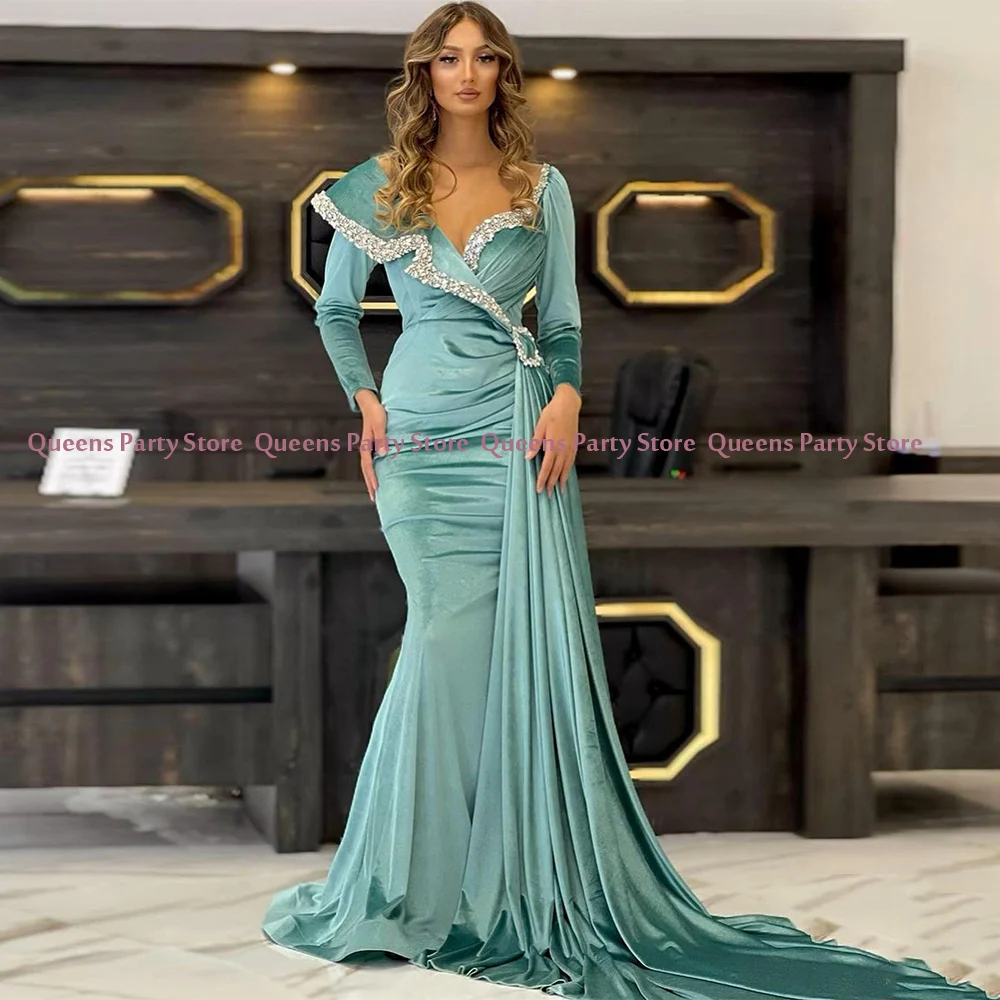 

Женское бархатное вечернее платье, элегантное велюровое платье с V-образным вырезом и бусинами