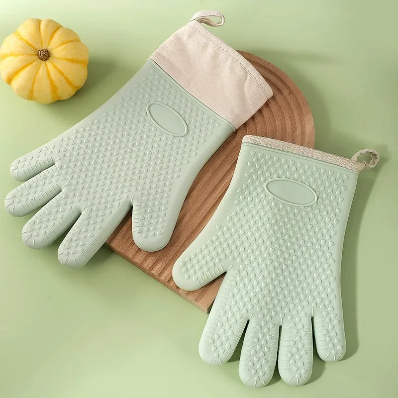 

Силиконовые изолированные перчатки, утолщенные, устойчивые к высоким температурам, кухонные инструменты для выпечки, духовка, микроволновая печь, хлопок, защита от ожогов