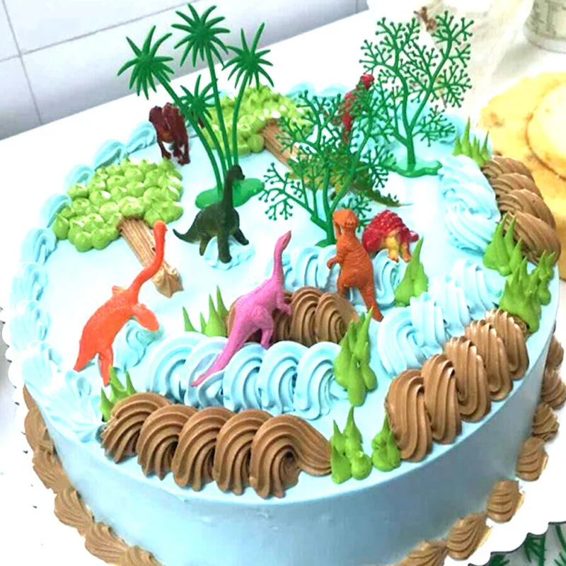 

Jungle Dinosaur Cake Decoration 16 Pcs/set DIY Creative Cake Baking Decoration Silicone Ornaments Child Birthday Party Supplies