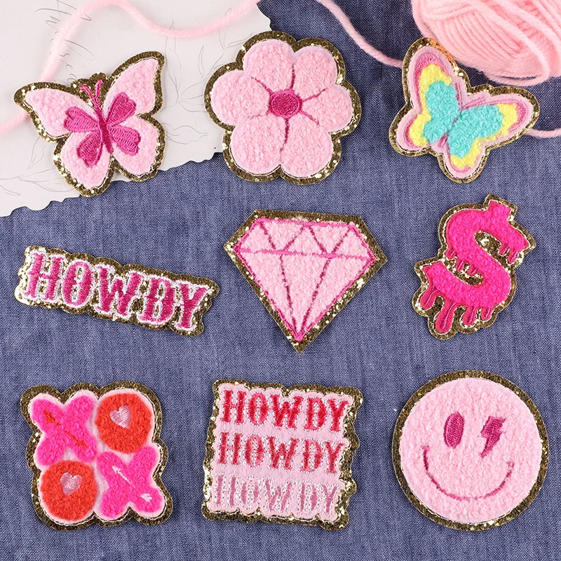 

1 Pcs Phnom Penh Chenille Letter Patches Butterfly Flower Decoration DIY Backpack Clothes Hot Melt Patches Jeans Patch Custom