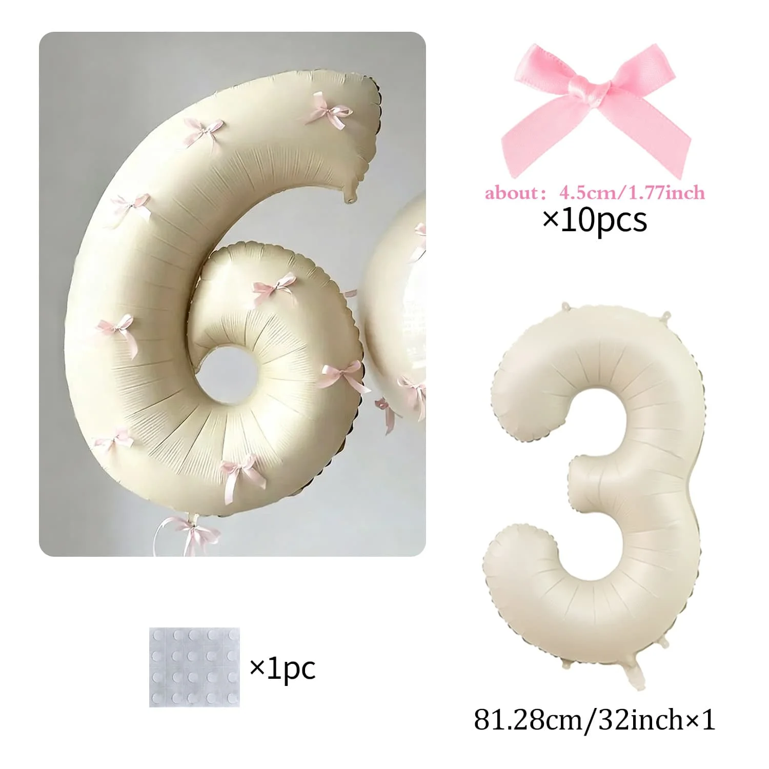 

32-дюймовый Молочно-белый Цифровой Шар С Розовой Лентой И Бантом, Фольгированный Воздушный Шар Для Наполнения Воздухом