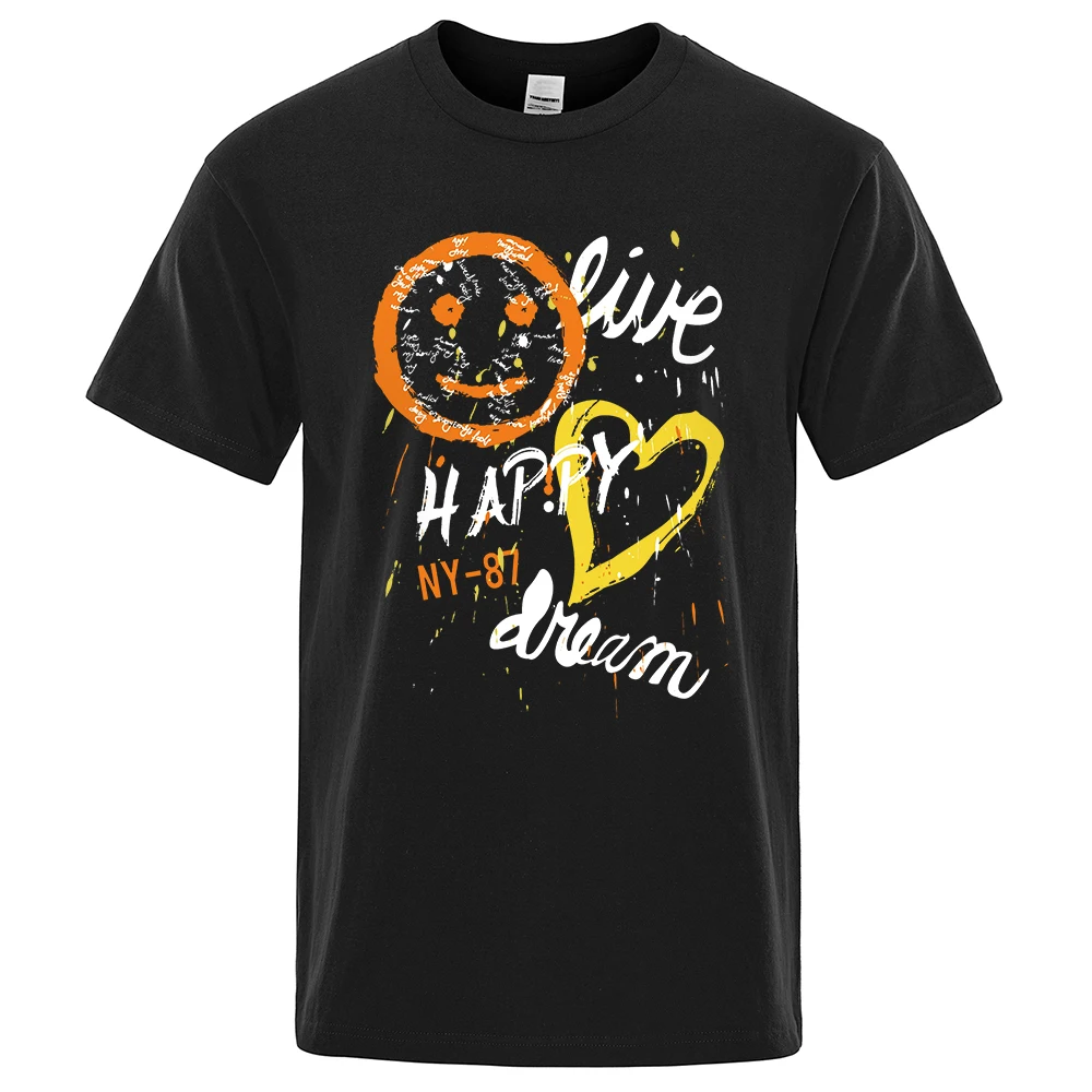 

Time Happy Dream Cartoons Print Tshirts Man Casual O-Neck T-Shirt Breathable Summer Tshirt Fashion Cotton Menswear Loose Tops