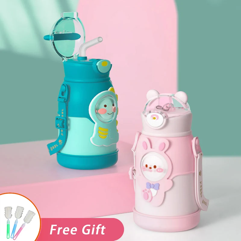 

316 Stainless Steel Insulation Cup Portable Straw Thermos Cute Water Bottle For Girls Cartoon Vacuum Flasks Kawaii Kids Tumbler