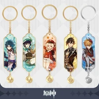 game genshin impact stainless steel amulet pendant anime game figure zhongli venti xiao car key chains charms jewelry gift