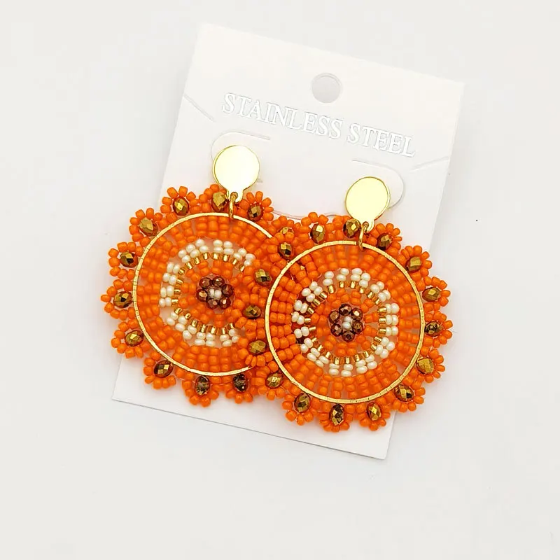 Серьги из бисера оранжевое Подсолнух круглой формы индивидуальное богемное