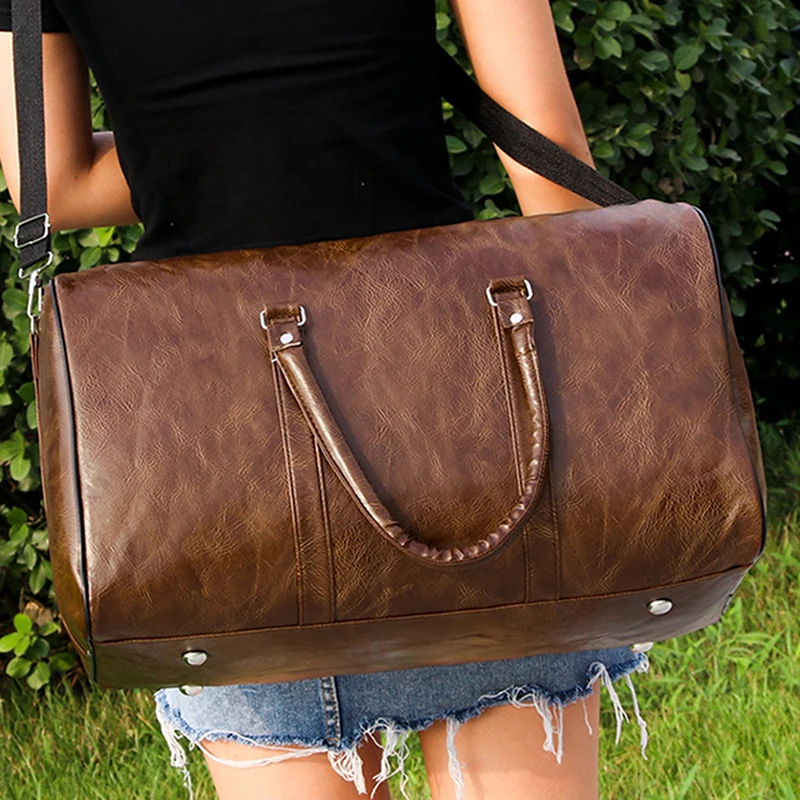 

Leather Travel Bag Large Duffle Independent Big Fitness Bags Handbag Bag Luggage Shoulder Bag Black Men Fashion Zipper Pu