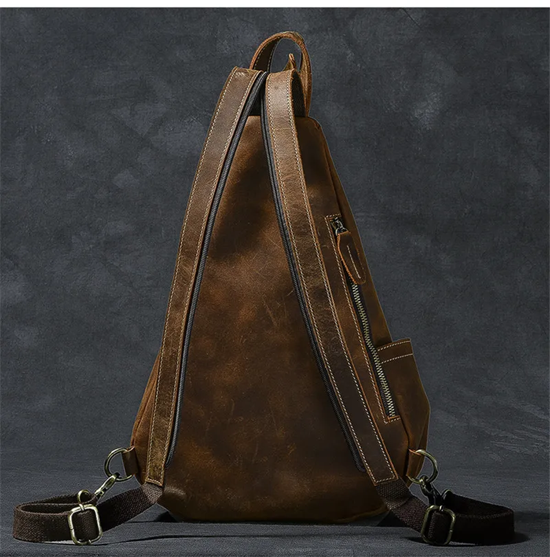 Vintage large-capacity multifunctional crazy horse cowhide men's chest bag casual design natural genuine leather crossbody bags