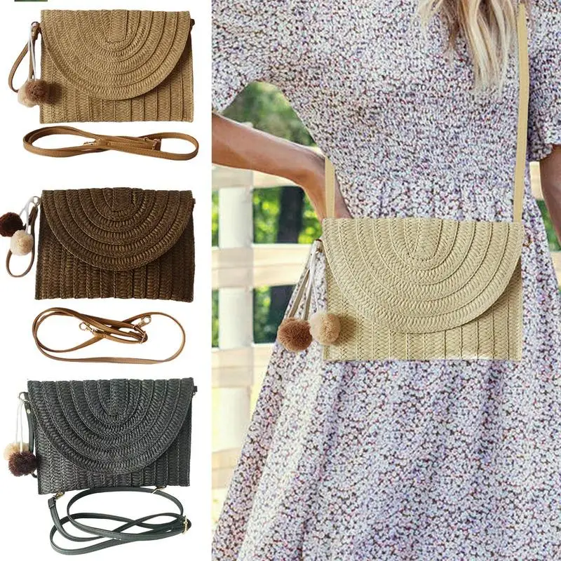 

Straw Purse Rattan Straw Purse Bag Summer Beach Straw Bag With Weaving Process For Wallets Cosmetics Beach Shopping