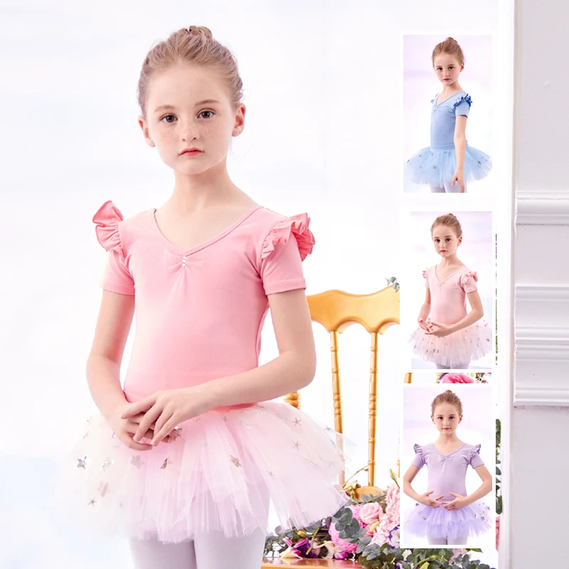 

Ballet Dress Tutu Short Sleeve Cotton Kids Gymnastic Dance Leotards Skirt Girls Costumes Ballerina Dancewear Professional Wear