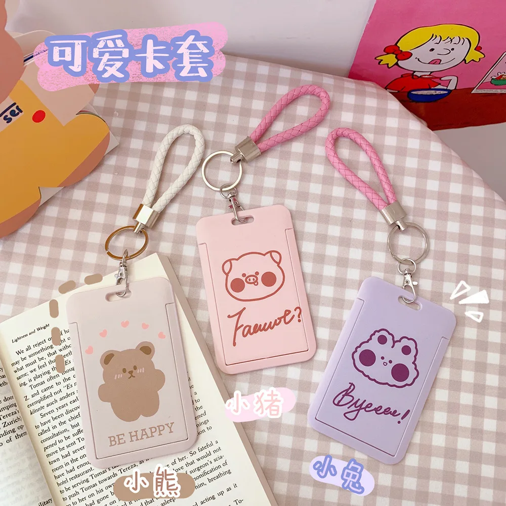 

Cute Bear Card Cover Student Campus Card Work Permit Protection Shell Citizen Card Anti-lost Keychain Bus Access Card Holder