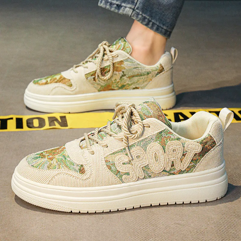 Fashion Black Printed Men Skateboard Shoes Unisex Lace-up  Men Outdoor Sport Shoes Summer Comfortable Platform Men Canvas Shoes