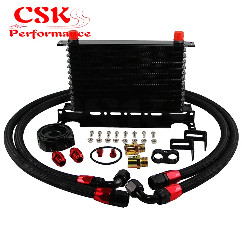 

13 ROW AN10 UNIVERSAL ENGINE TRANSMISSION OIL COOLER+FILTER ADAPTER KIT