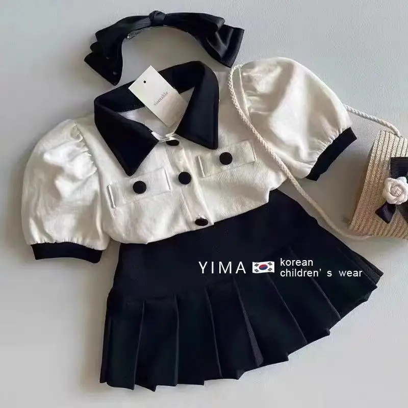 Girls' Summer Suit 2023 New Girls' Fashion Short Sleeve Shirts Children's Fashionable Skirt Two Piece Set  Kids Outfits 2 3 5 7Y