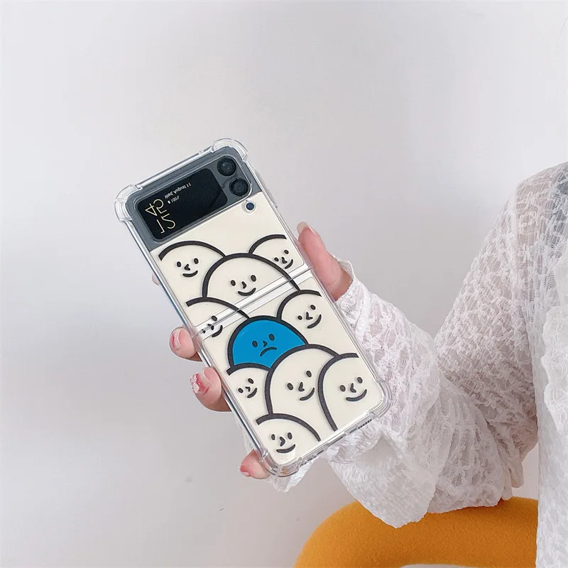 

Lovely Cartoon Faces Transparent Phone Case for Samsung Galaxy Z Flip 3 5G Hard PC Back Cover for ZFlip3 Case Protective Shell