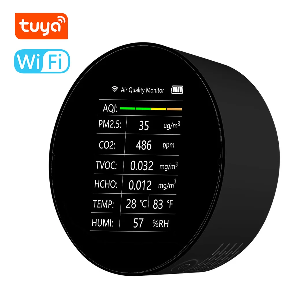 

Детектор качества воздуха 7 в 1 с Wi-Fi, PM2.5 TVOC CO2 HCHO