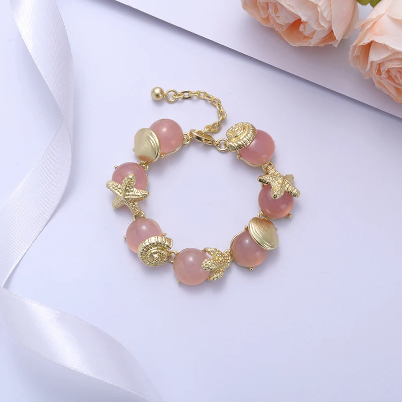 Браслет GrayBirds в романтическом стиле с морскими звездами бирюзовый и агат лучший