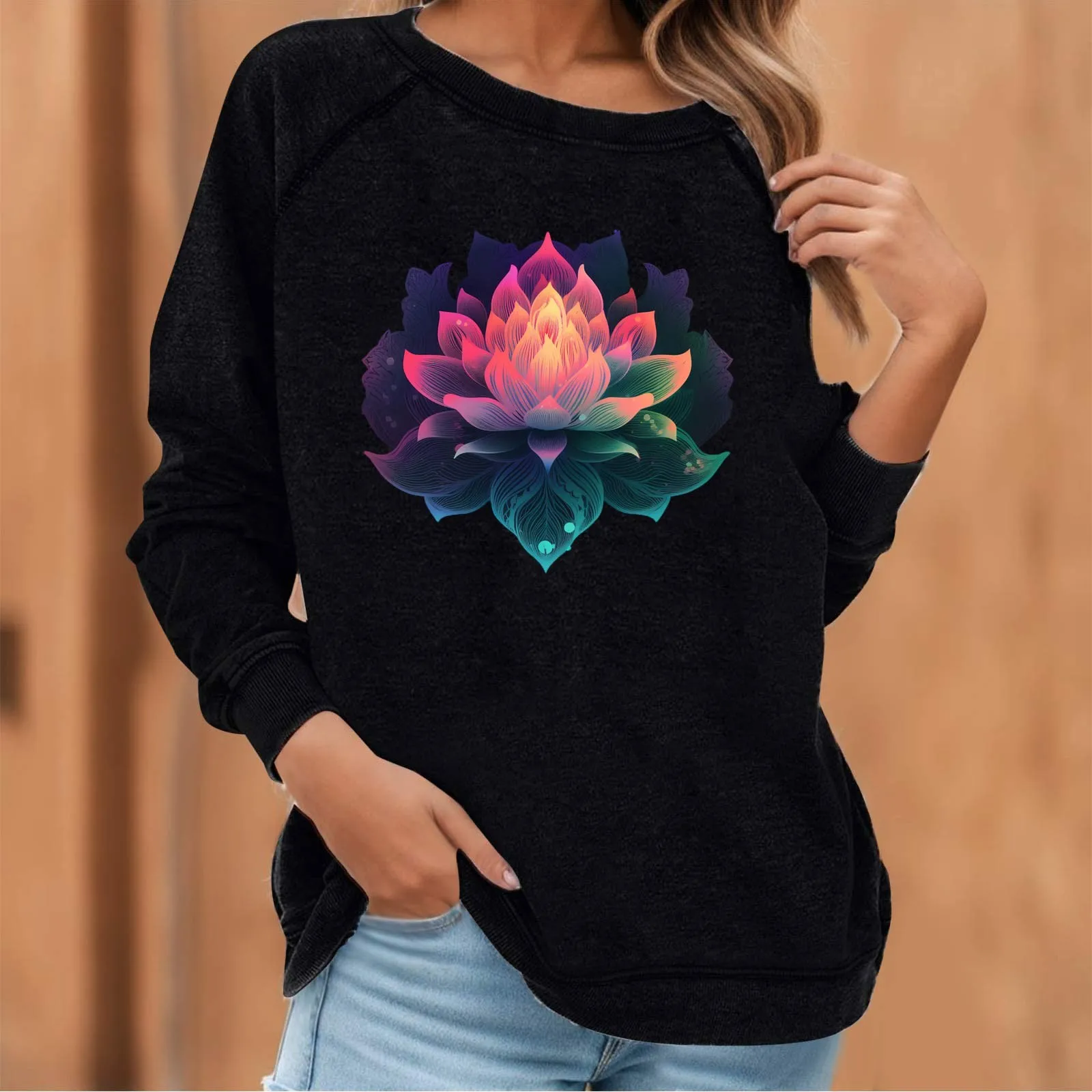 

Casual Streetwear T-Shirts Floral Print Top Oversized Tees Round Neck Blouse Long Sleeve Top Pullover Women Harajuku Camisetas