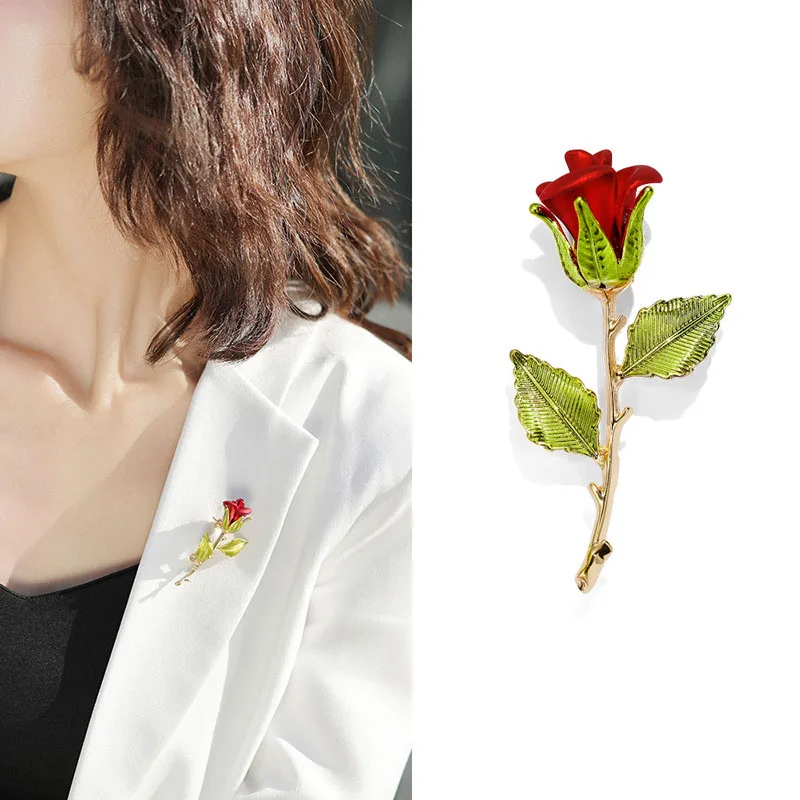 

Vintage Red Rose Brooch for Women Simple Leaves Metal Pins Fixed Clothes Decorative Accessories Girlfriend Gift 2023 Trend