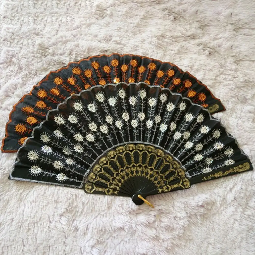 

Peacock Tail Sequin Pattern Handheld Folding Fan Crafts Wedding Party Home Decor